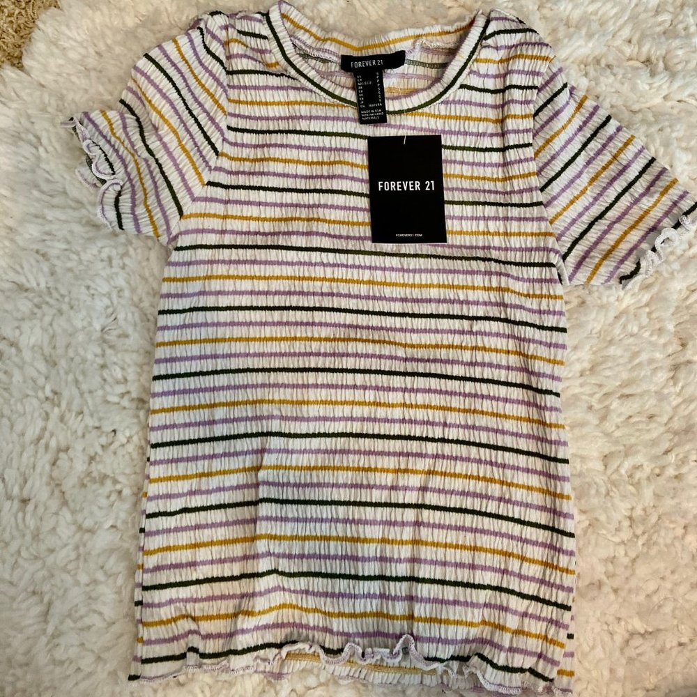 NWT Forever 21 Striped Smocked Lettuce Edge Baby Tee